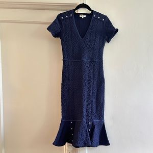 Opening Ceremony Desert Jacquard Midi Dress in Navy Blue
